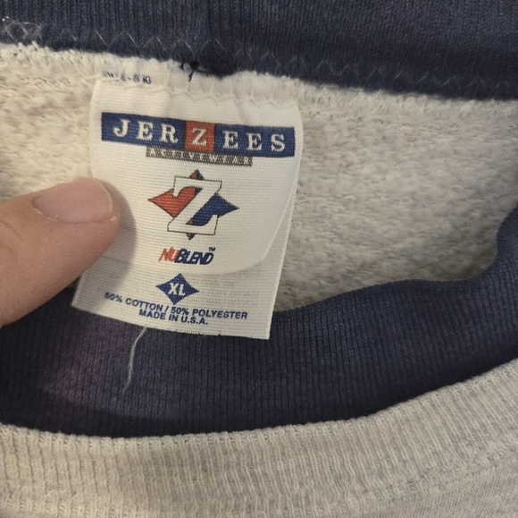 Vintage Jerzees Denim Pocket Heart Sweatshirt Womens XL 90s Double Collar - Picture 3 of 6